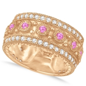 Pink Sapphire Byzantine Vintage Anniversary Band 14k Rose Gold 1.15ct - All