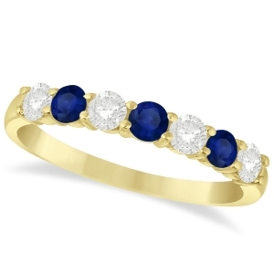 Diamond and Blue Sapphire 7 Stone Wedding Band 14k Yellow Gold 0.75ct - All