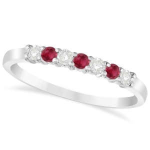 Diamond and Ruby 7 Stone Wedding Band 14k White Gold 0.26ct - All