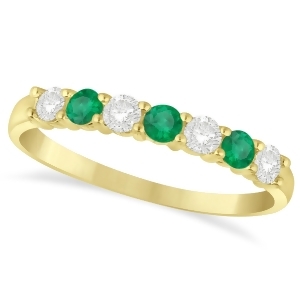 Diamond and Emerald 7 Stone Wedding Band 14k Yellow Gold 0.50ct - All