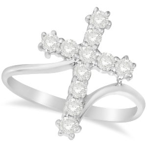 Diamond Religious Cross Twisted Ring 14k White Gold 0.51ct - All