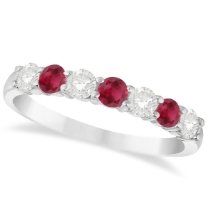 Diamond and Ruby 7 Stone Wedding Band 14k White Gold 0.75ct - All