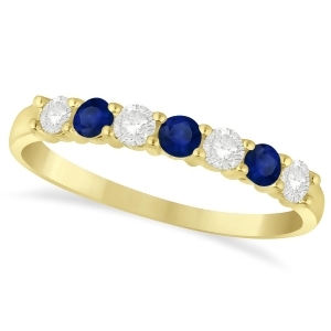 Diamond and Blue Sapphire 7 Stone Wedding Band 14k Yellow Gold 0.50ct - All