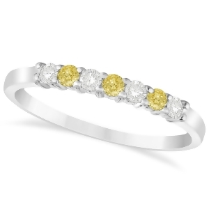 White and Yellow Diamond 7 Stone Wedding Band 14k White Gold 0.26ct - All