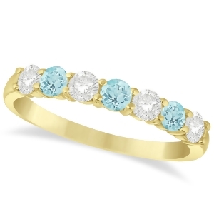Diamond and Aquamarine 7 Stone Wedding Band 14k Yellow Gold 0.75ct - All