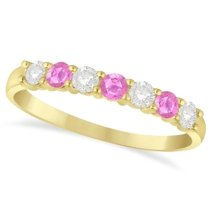 Diamond and Pink Sapphire 7 Stone Wedding Band 14k Yellow Gold 0.50ct - All