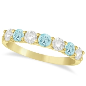 Diamond and Aquamarine 7 Stone Wedding Band 14k Yellow Gold 1.00ct - All