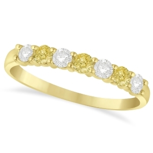 White and Yellow Diamond 7 Stone Wedding Band 14k Yellow Gold 0.50ct - All