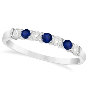 Diamond and Blue Sapphire 7 Stone Wedding Band 14k White Gold 0.34ct - All