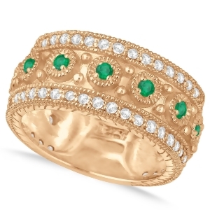 Emerald Byzantine Vintage Anniversary Band 14k Rose Gold 1.15ct - All