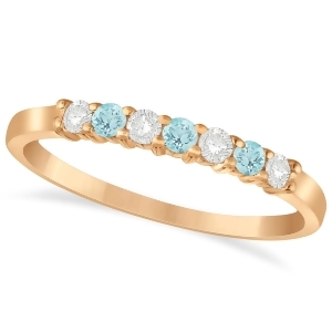 Diamond and Aquamarine 7 Stone Wedding Band 14k Rose Gold 0.26ct - All