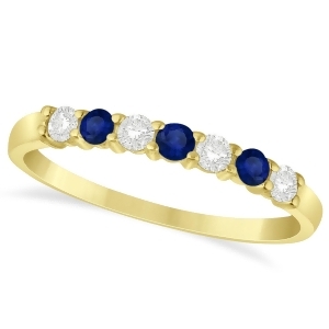 Diamond and Blue Sapphire 7 Stone Wedding Band 14k Yellow Gold 0.34ct - All