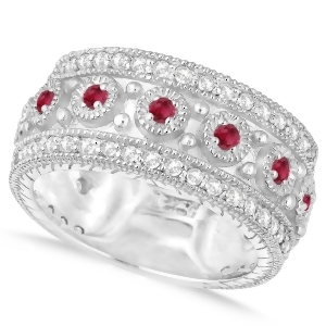 Ruby Byzantine Vintage Anniversary Band 14k White Gold 1.15ct - All