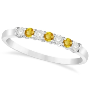 Diamond and Yellow Sapphire 7 Stone Wedding Band 14k White Gold 0.26ct - All
