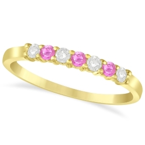 Diamond and Pink Sapphire 7 Stone Wedding Band 14k Yellow Gold 0.26ct - All