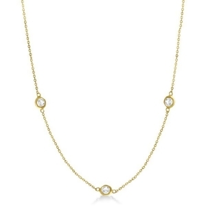 Diamond Station Three Stone Bezel-Set Necklace 14k Yellow Gold 1.00ct - All