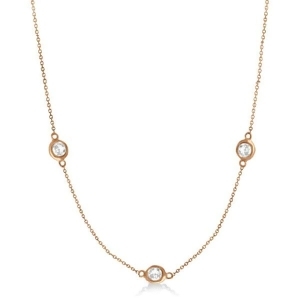 Diamond Station Three Stone Bezel-Set Necklace 14k Rose Gold 1.50ct - All