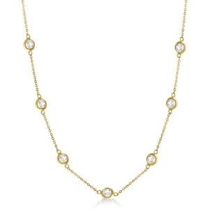 Diamond Station Seven Stone Bezel-Set Necklace 14k Yellow Gold 3.00ct - All