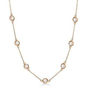 Diamond Station Seven Stone Bezel-Set Necklace 14k Rose Gold 4.00ct - All