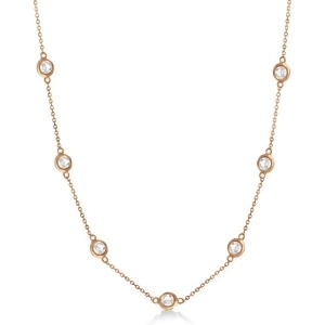 Diamond Station Seven Stone Bezel-Set Necklace 14k Rose Gold 2.00ct - All