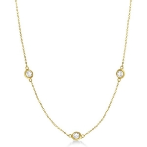 Diamond Station Three Stone Bezel-Set Necklace 14k Yellow Gold 1.50ct - All