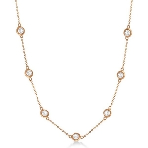 Diamond Station Seven Stone Bezel-Set Necklace 14k Rose Gold 3.00ct - All