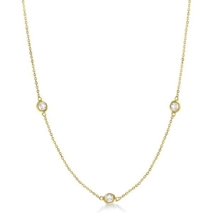 Diamond Station Three Stone Bezel-Set Necklace 14k Yellow Gold 0.75ct - All