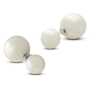 Freshwater White Two Way Pearl Stud Earrings 14k White Gold 10-14mm - All