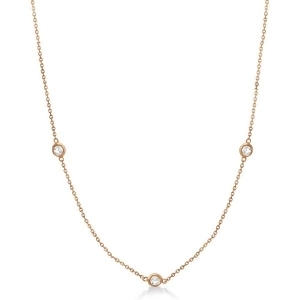 Diamond Station Three Stone Bezel-Set Necklace 14k Rose Gold 0.50ct - All