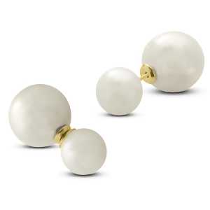 Freshwater White Two Way Pearl Stud Earrings 14k Yellow Gold 10-14mm - All