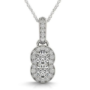 Double Halo Two Stone Diamond Pendant Necklace 14k White Gold 0.23ct - All