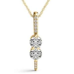 Two Stone Diamond Drop Pendant Necklace 14k Yellow Gold 0.34ct - All