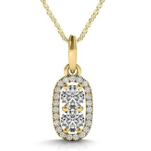 Halo Two Stone Diamond Pendant Necklace 14k Yellow Gold 0.64ct - All