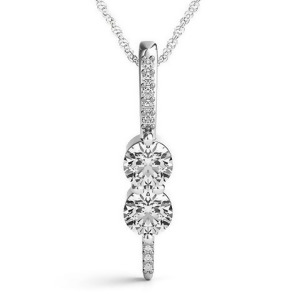 Two Stone Diamond Drop Pendant Necklace 14k White Gold 0.34ct - All