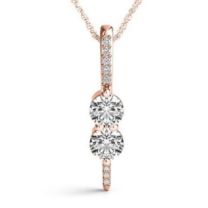 Two Stone Diamond Drop Pendant Necklace 14k Rose Gold 0.34ct - All