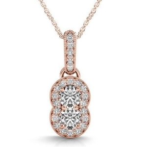 Double Halo Two Stone Diamond Pendant Necklace 14k Rose Gold 0.23ct - All