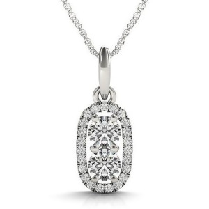 Halo Two Stone Diamond Pendant Necklace 14k White Gold 0.64ct - All