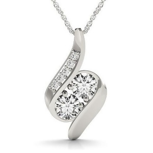 Two Stone Swirl Diamond Pendant Necklace 14k White Gold 1.00ct - All