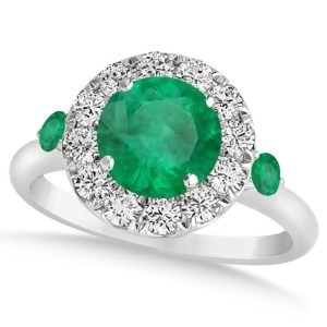 Emerald and Diamond Halo Engagement Ring 14k White Gold 1.50ct - All