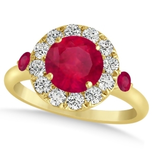 Ruby and Diamond Halo Engagement Ring 14k Yellow Gold 1.50ct - All
