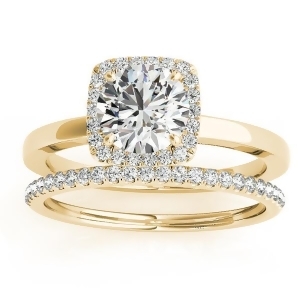 Diamond Halo Solitaire Bridal Set Setting 14k Yellow Gold 0.20ct - All