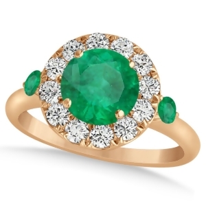 Emerald and Diamond Halo Engagement Ring 14k Rose Gold 1.50ct - All