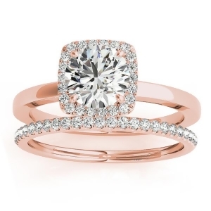 Diamond Halo Solitaire Bridal Set Setting 14k Rose Gold 0.20ct - All