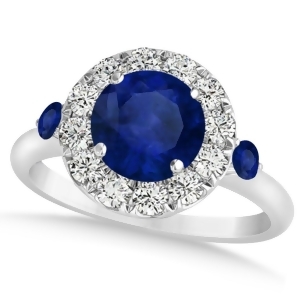 Blue Sapphire and Diamond Halo Engagement Ring 14k White Gold 1.50ct - All