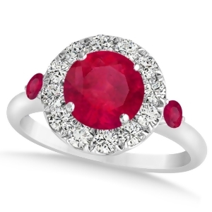 Ruby and Diamond Halo Engagement Ring 14k White Gold 1.50ct - All
