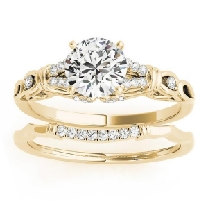 Diamond Antique Style Bridal Set Setting 14k Yellow Gold 0.18ct - All