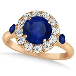 Blue Sapphire and Diamond Halo Engagement Ring 14k Rose Gold 1.50ct - All