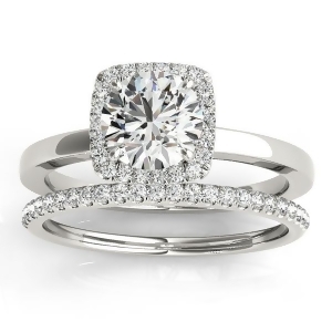 Diamond Halo Solitaire Bridal Set Setting 14k White Gold 0.20ct - All