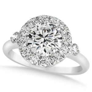 Diamond Circle Halo Preset Engagement Ring 14k White Gold 1.50ct - All