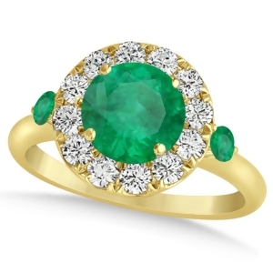 Emerald and Diamond Halo Engagement Ring 14k Yellow Gold 1.50ct - All